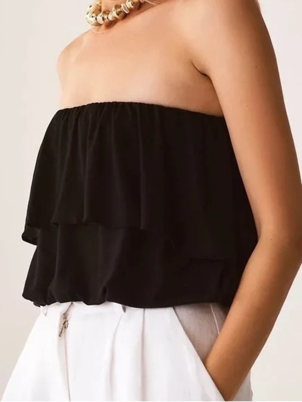 Anthropologie Black Strapless Ruffle Tube Top